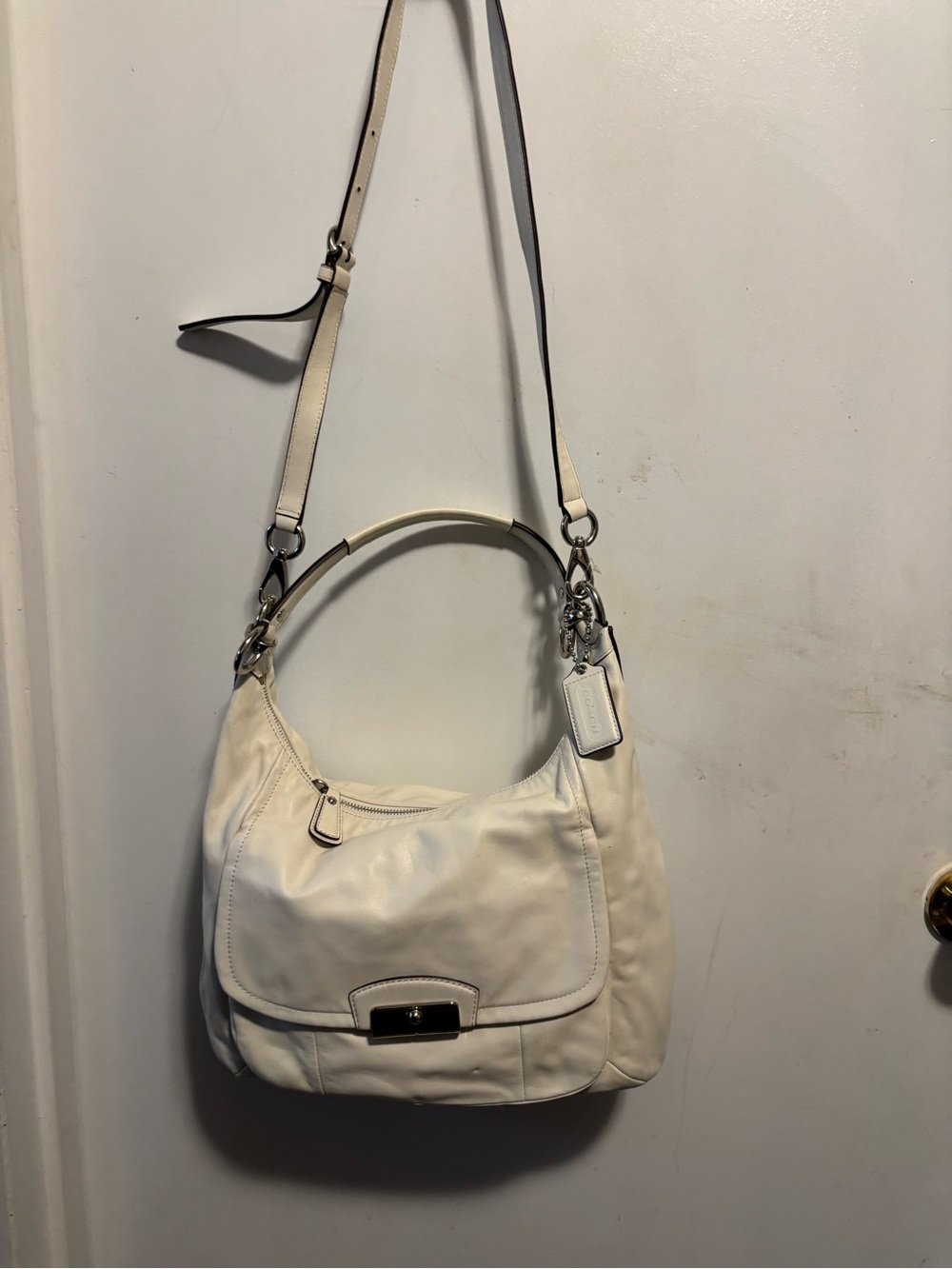 Coach White Leather Shoulder Bag with Silver Hardware